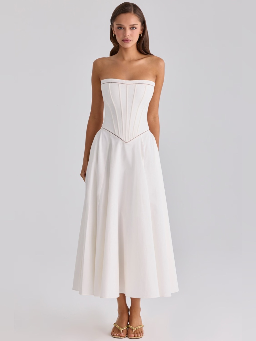 House of CB GINA White Cotton Strapless Maxi Dress